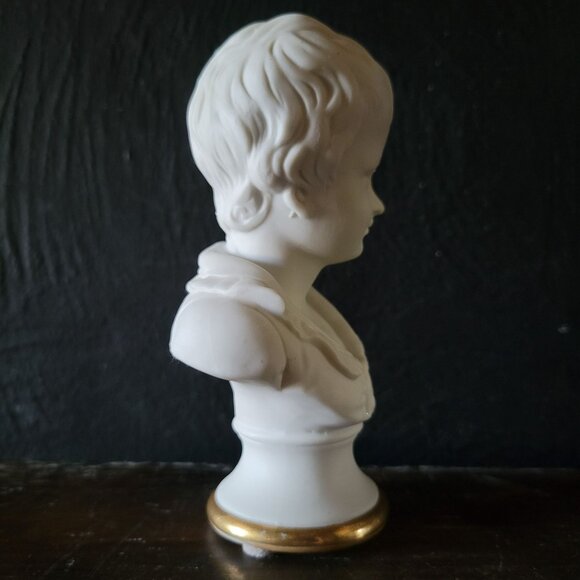 Vintage Lefton Bisque Porcelain Bust Of Boy With Gold Accent - Picture 6 of 8